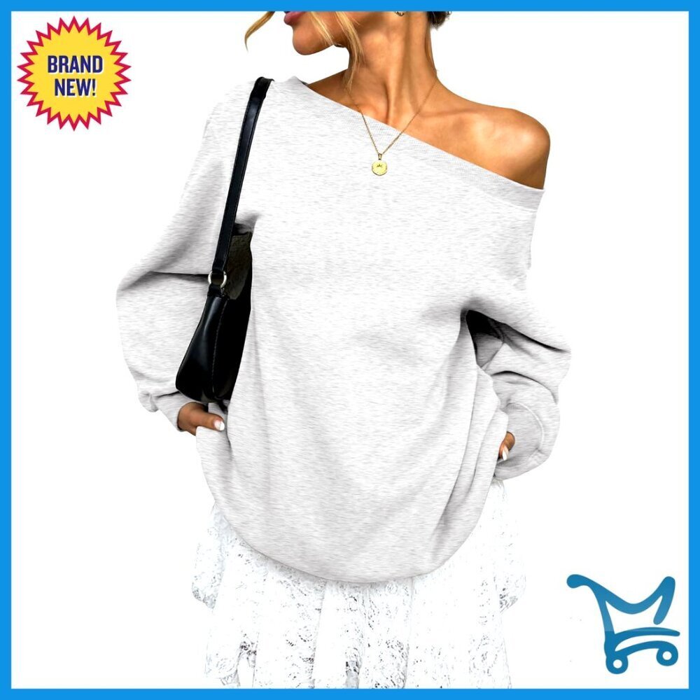 Oversized Off Shoulder Sweatshirt Fleece Lined Cozy Pullover Y2K Chic